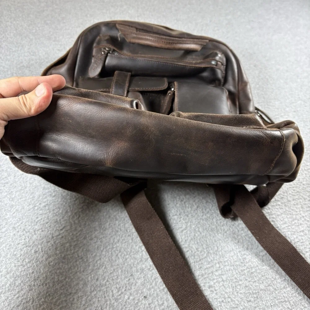 Vintage Crazy Horse Brown Leather Backpack Multi Pocket Utility Laptop Rucksack⁠